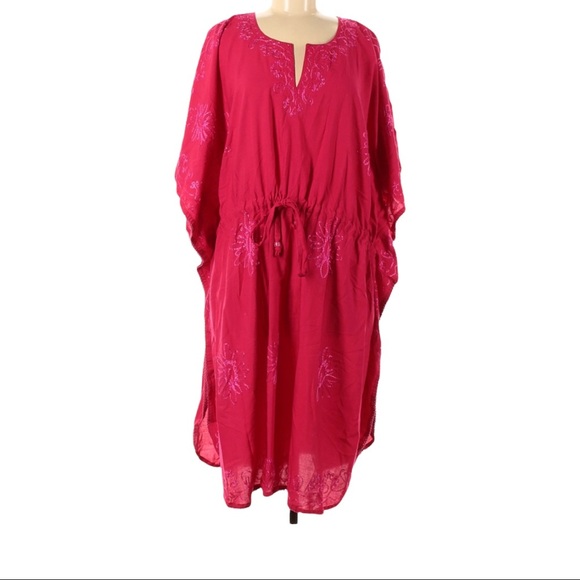 LA LEELA Lounge Likre Digital Long fucsia solid one size lagenlook Beach Dress - Picture 1 of 12